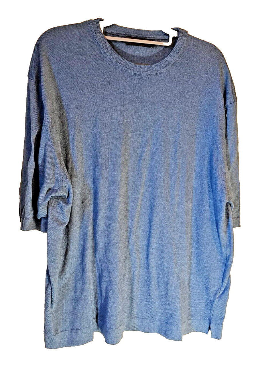Gruppo Italiano Italy Women's Blue Knit Tunic Sweater Short Sleeve Oversized L